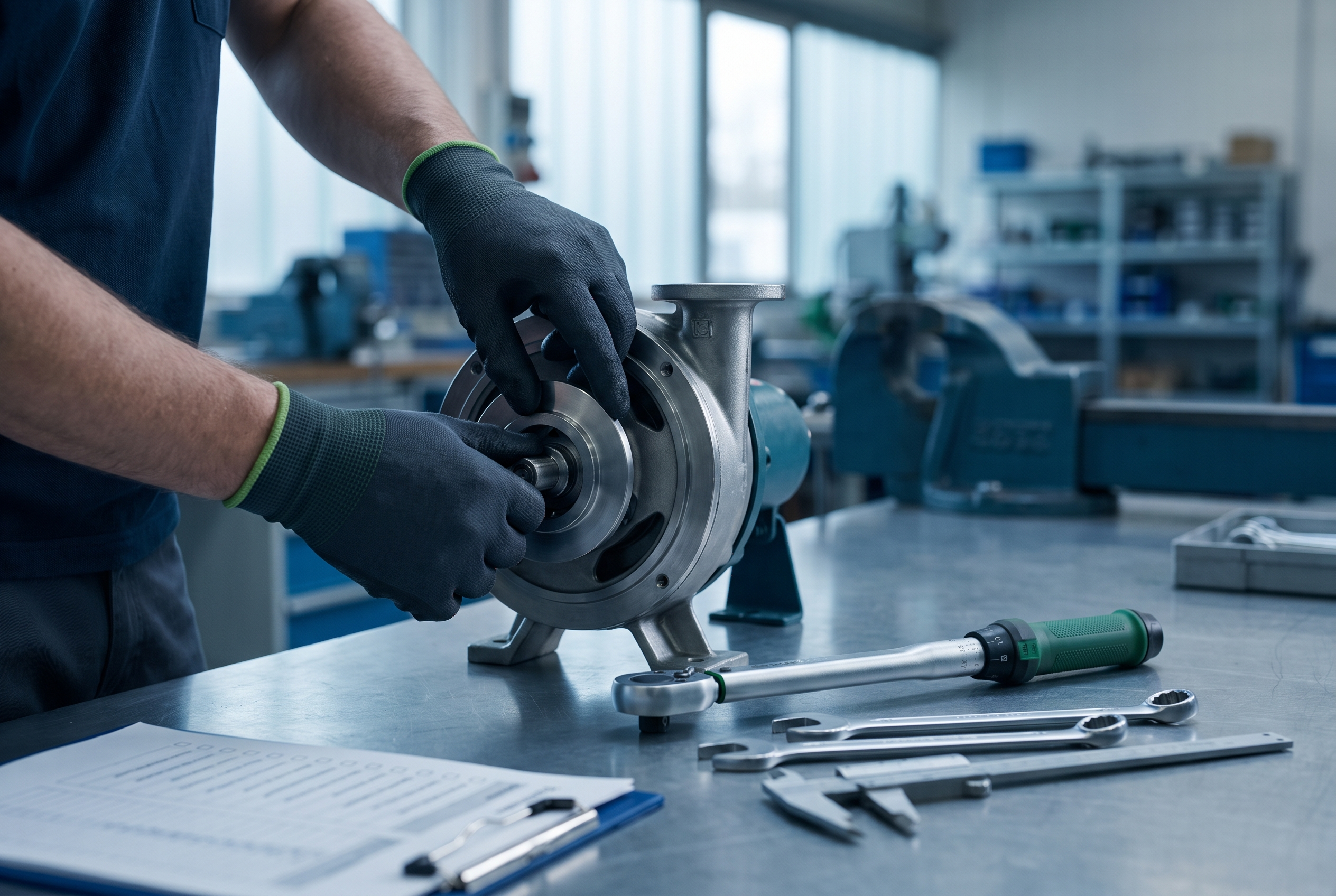 Servicetechniker bei der Reparatur einer Pumpe