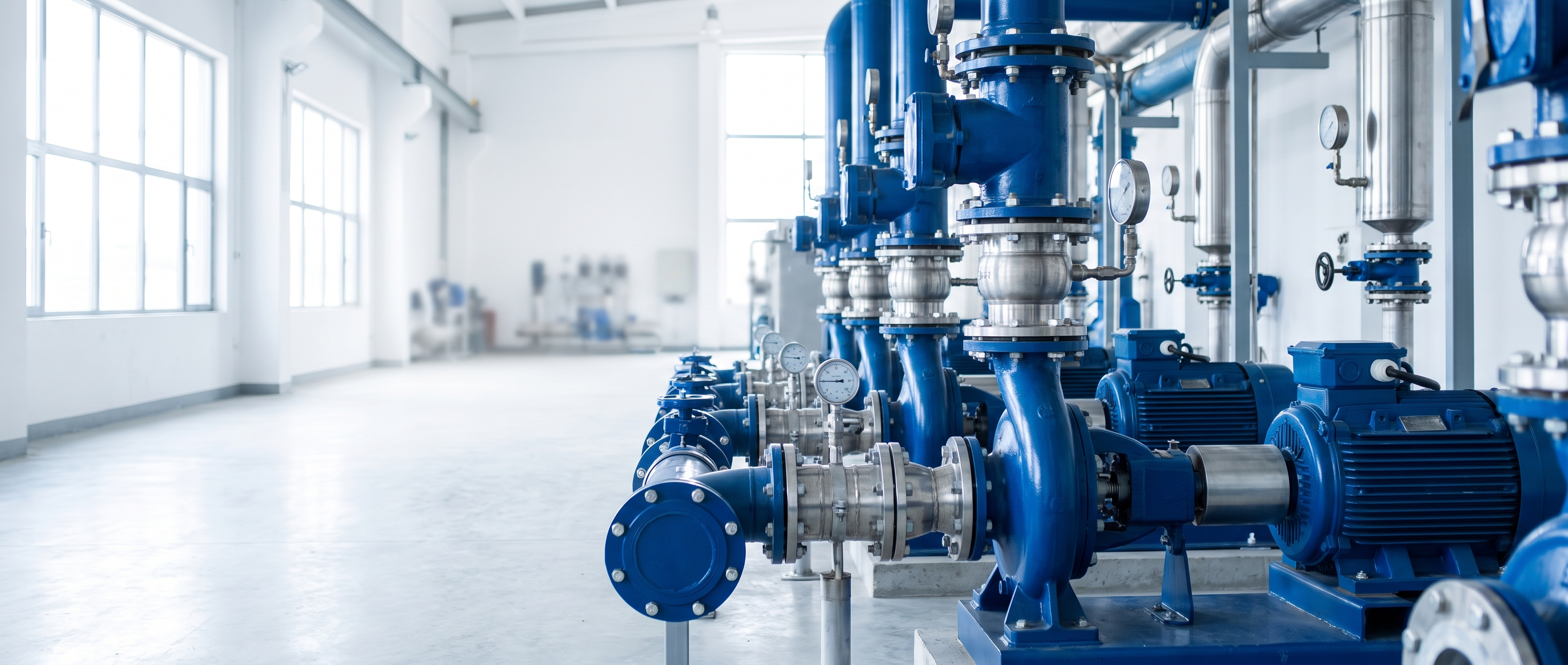 Industrielle Pumpenanlage mit Rohrleitungen und Armaturen